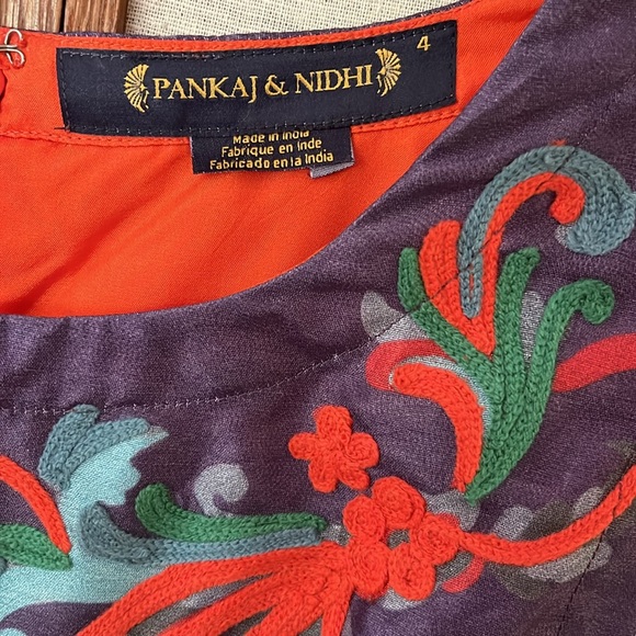 Pankaj & Nidhi Anthropologie Octave Dress Embroidered Purple Cocktail Boho Party - Picture 9 of 15